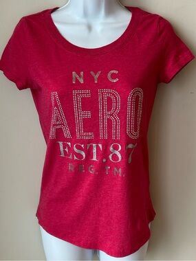 🟢 5 for $25 🟢 Y2K Aeropostale Aero NYC Est. 87 Rhinestone Graphic Tee Pink M
